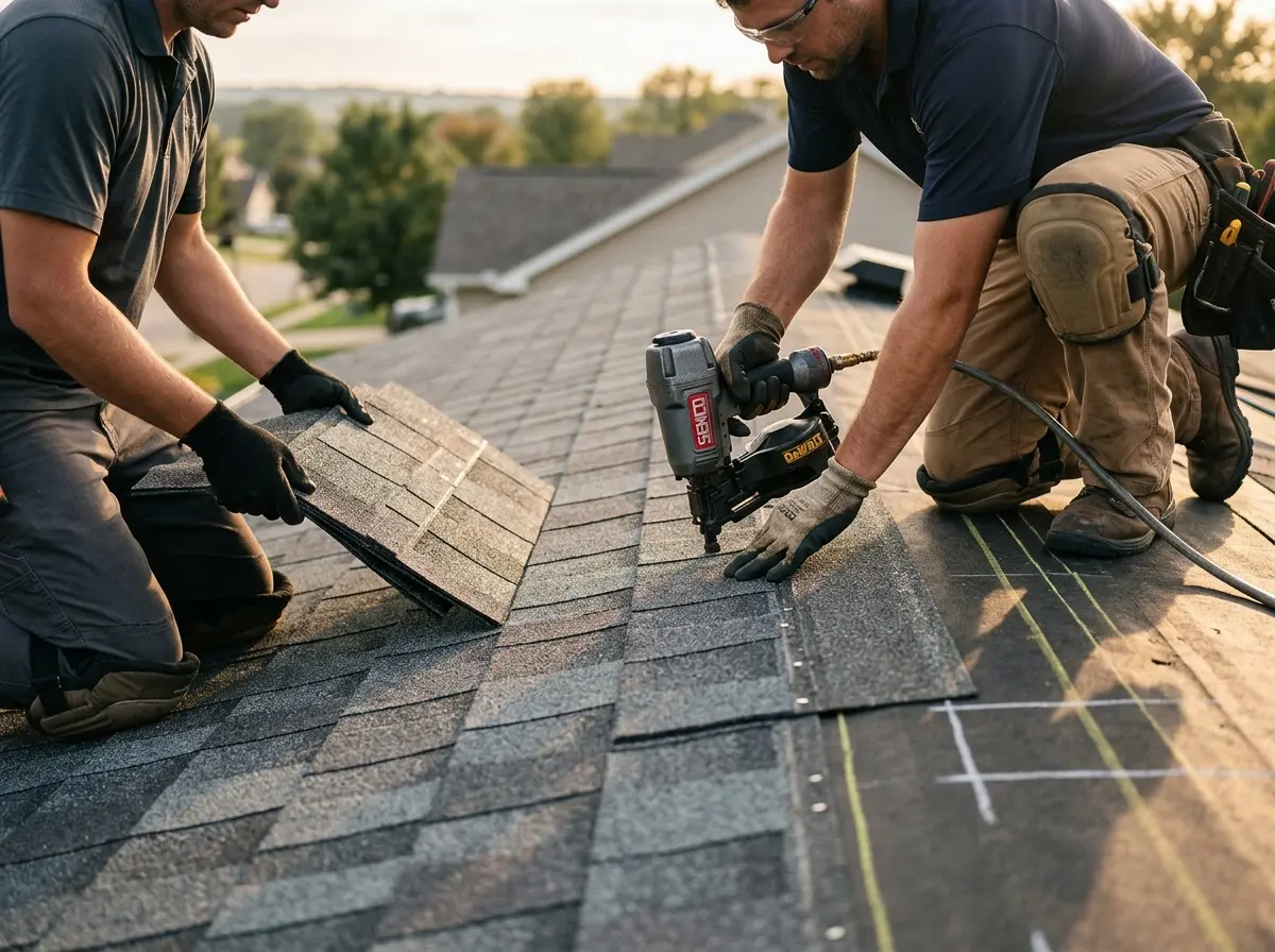 Professional roofer working on a residential roof in Waikoloa Village